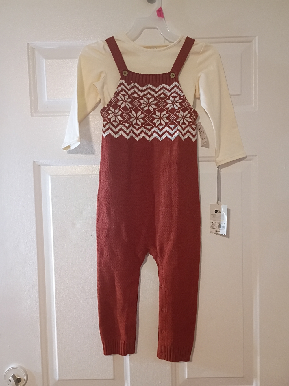 cloud island Rust & Cream Fair Isle Knit Overalls Set